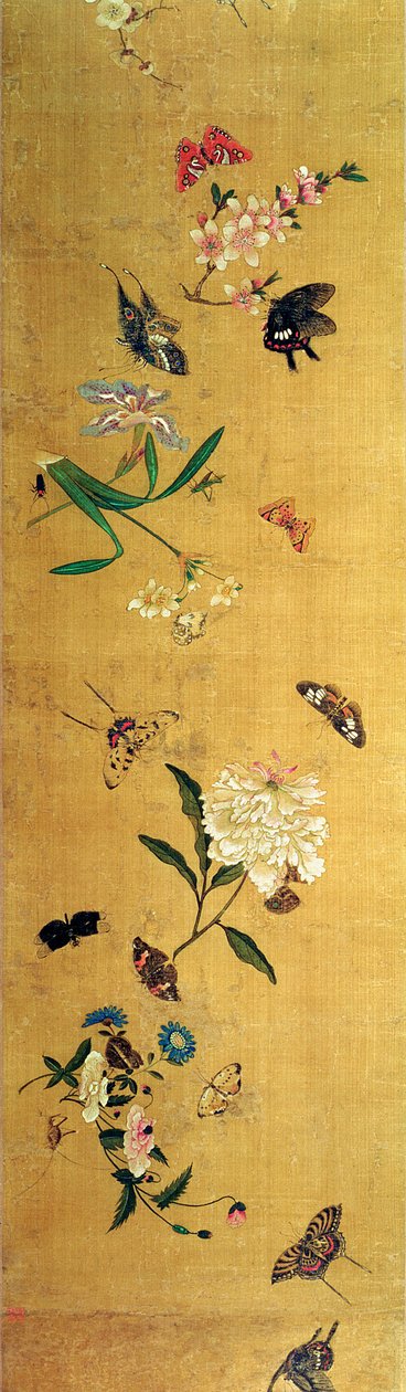 Yüz Kelebek, Çiçekler ve Böcekler, bir el kaydırmasından detay by Chen Hongshou