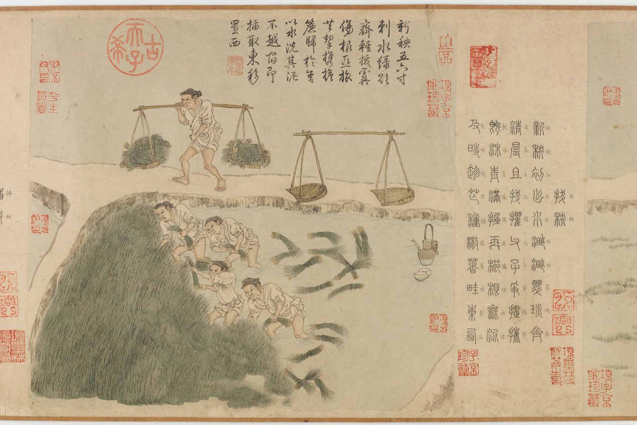 Tilling Rice, Yuan Hanedanlığı (kağıt üzerinde mürekkep ve renkli) by Cheng Qi