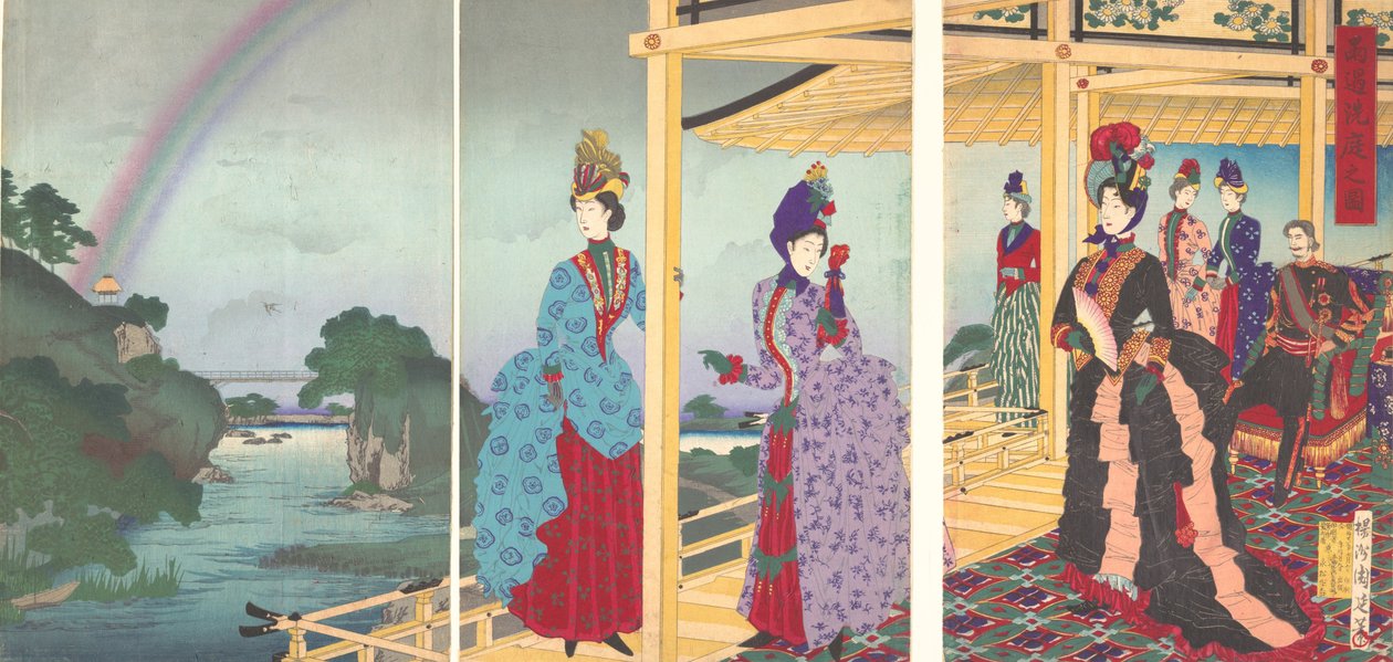 Geçen Yağmur Ukasentei no zu Tarafından Yenilenen Bahçe, Temmuz 1888., Temmuz 1888. by Chikanobu Yoshu