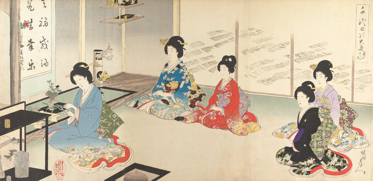 Chiyoda İç Sarayı: No.20 Sırada Çiçek Düzenleme..., Ağustos 1895. by Chikanobu Yoshu