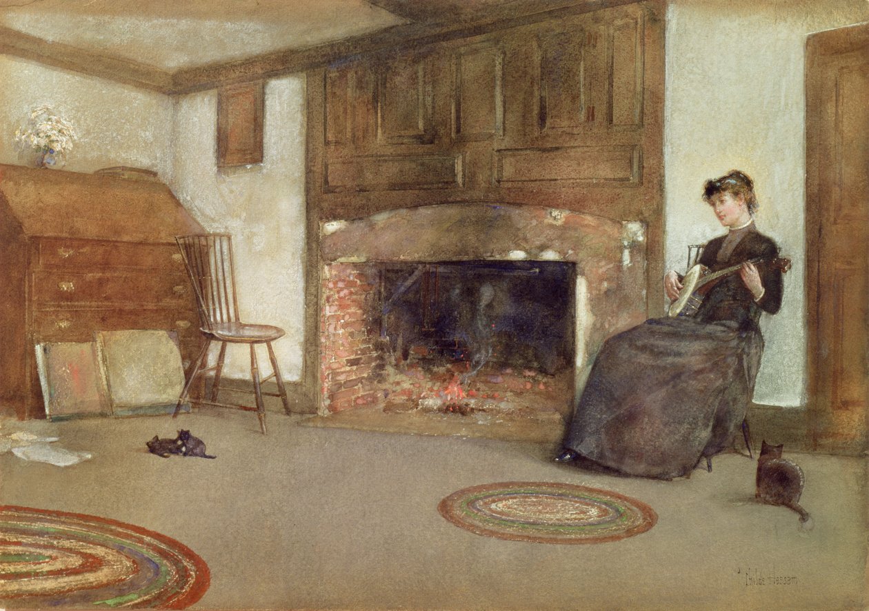 A Familiar Tune, 1880 dolayları (kağıt üzerine suluboya) by Childe Frederick Hassam