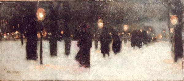 Bir Kış Akşamında Ortakların Karşısında, 1885-86 dolayları (panelde yağ) by Childe Frederick Hassam