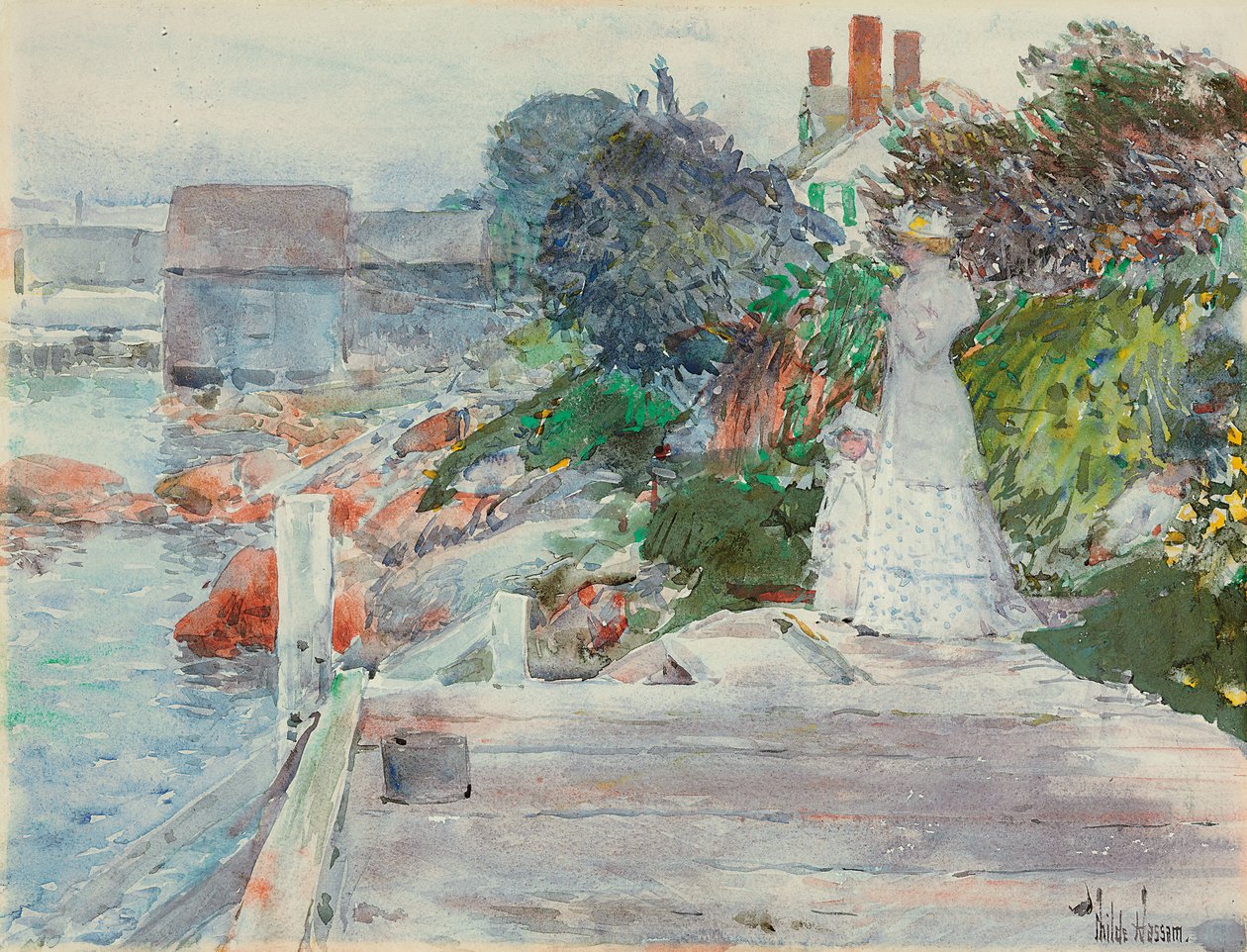 Ocean Front, Gloucester, Massachusetts, c.1890-95 (kağıt üzerine sulu boya) by Childe Frederick Hassam