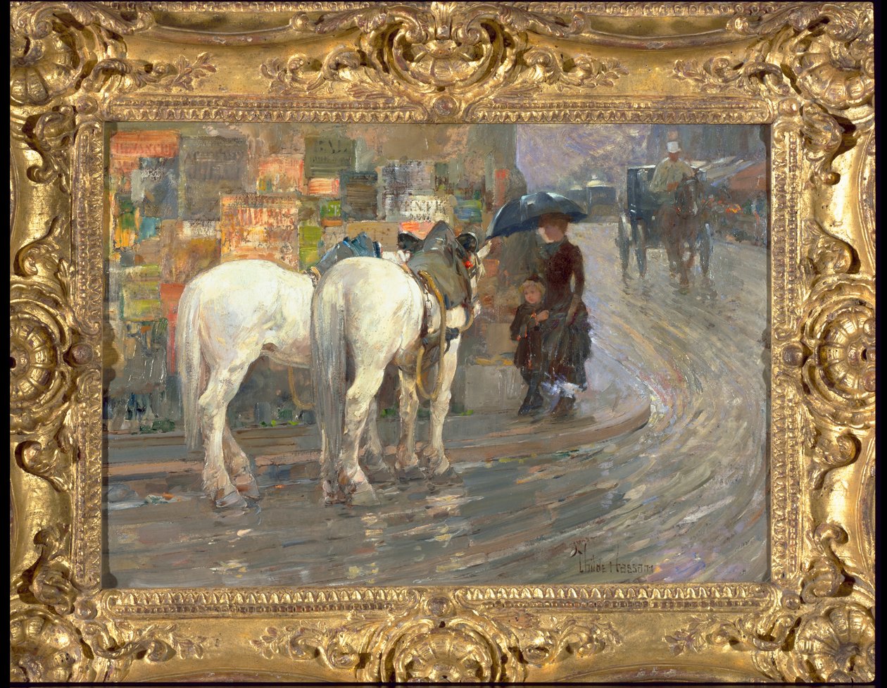 Paris Sokak Sahnesi, 1889 dolayları (karton üzerine yağlı boya) by Childe Frederick Hassam