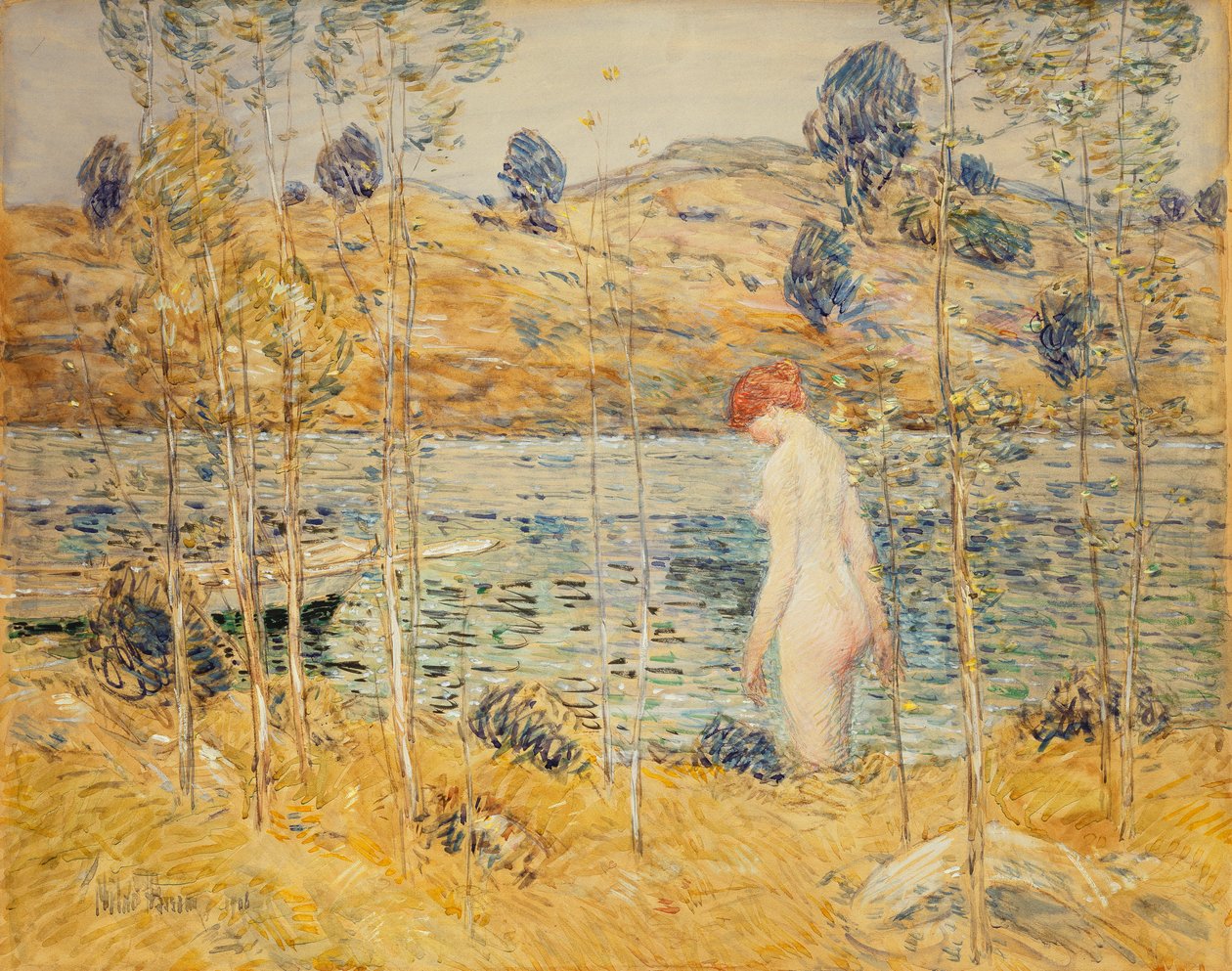 nehir kıyısı by Childe Frederick Hassam