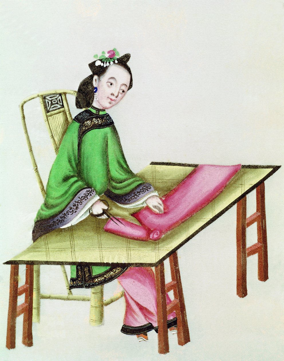 Çinli bir Kadın kesme kumaş, Qianlong Dönemi (1736-96) by Chinese School