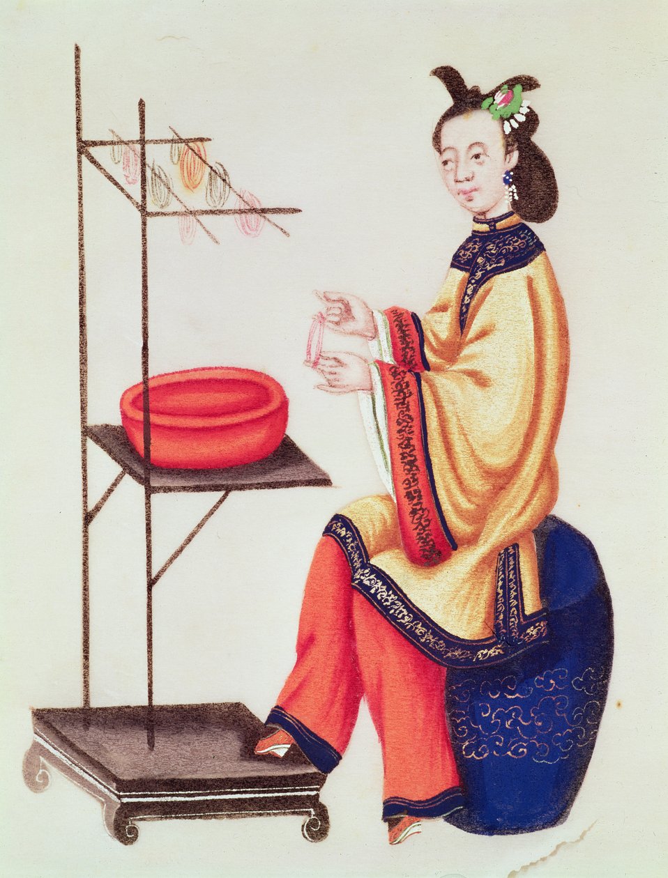 Bobin Yapan Çinli Bir Kadın, Qianlong Dönemi (1736-96) by Chinese School