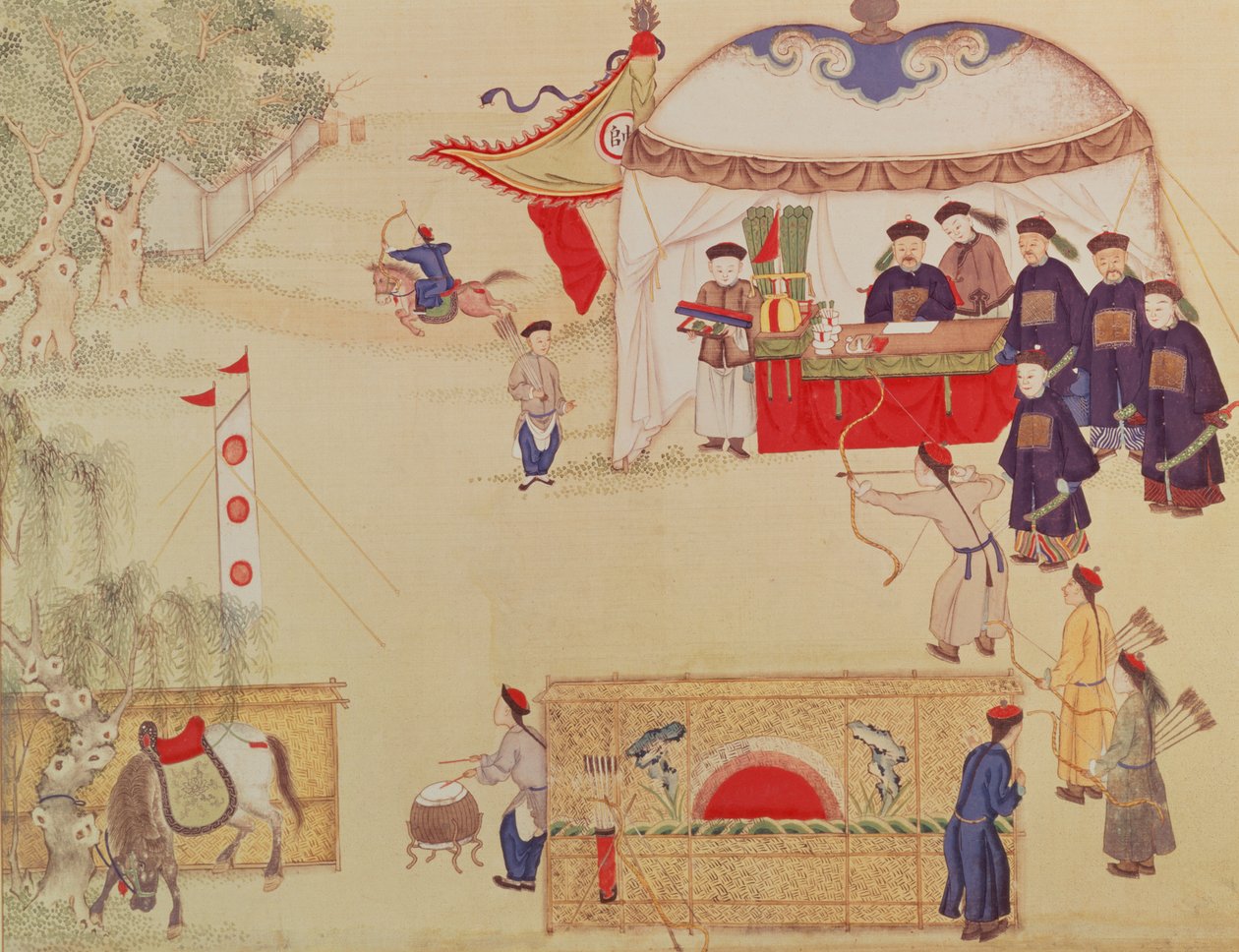 18. yüzyılın sonlarında bir okçuluk yarışması (ipek üzerine renkli) by Chinese School