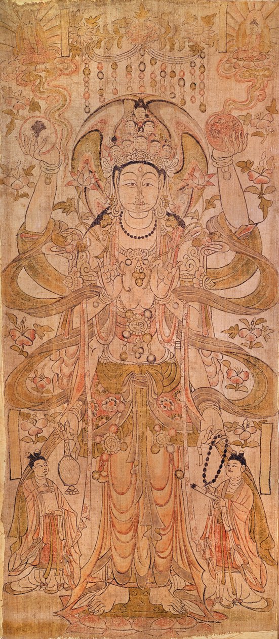 Dunhuang, Gansu Eyaleti, Tang Hanedanlığından (618-907) dokuz başlı ve altı kollu Avalokiteshvara (tuval üzerine kalem ve mürekkep) by Chinese School