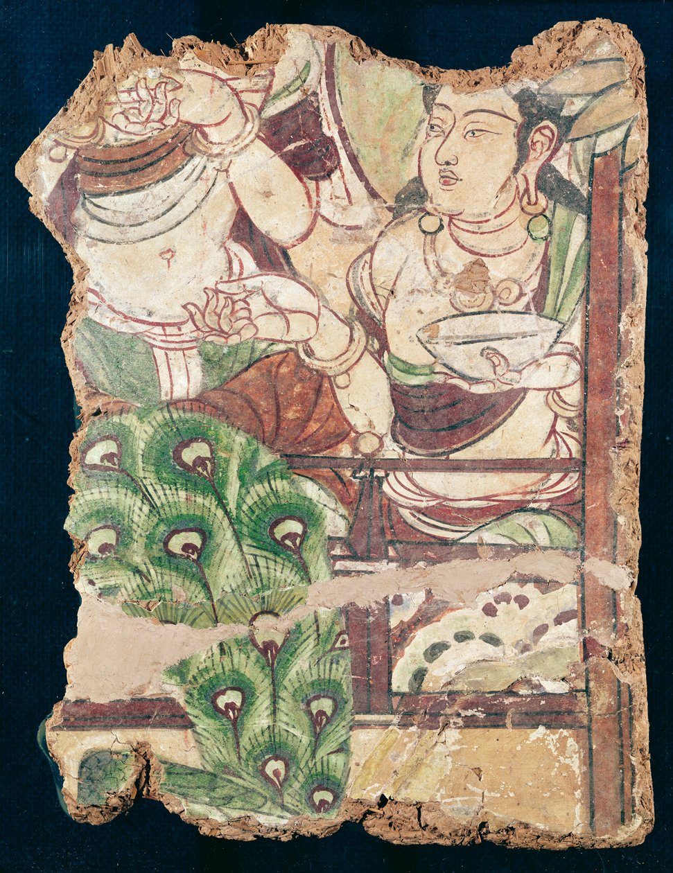 Duldur-Aqur, Sincan, MS 700 dolaylarından bir Budist cennetini gösteren parça (duvar resmi) by Chinese School