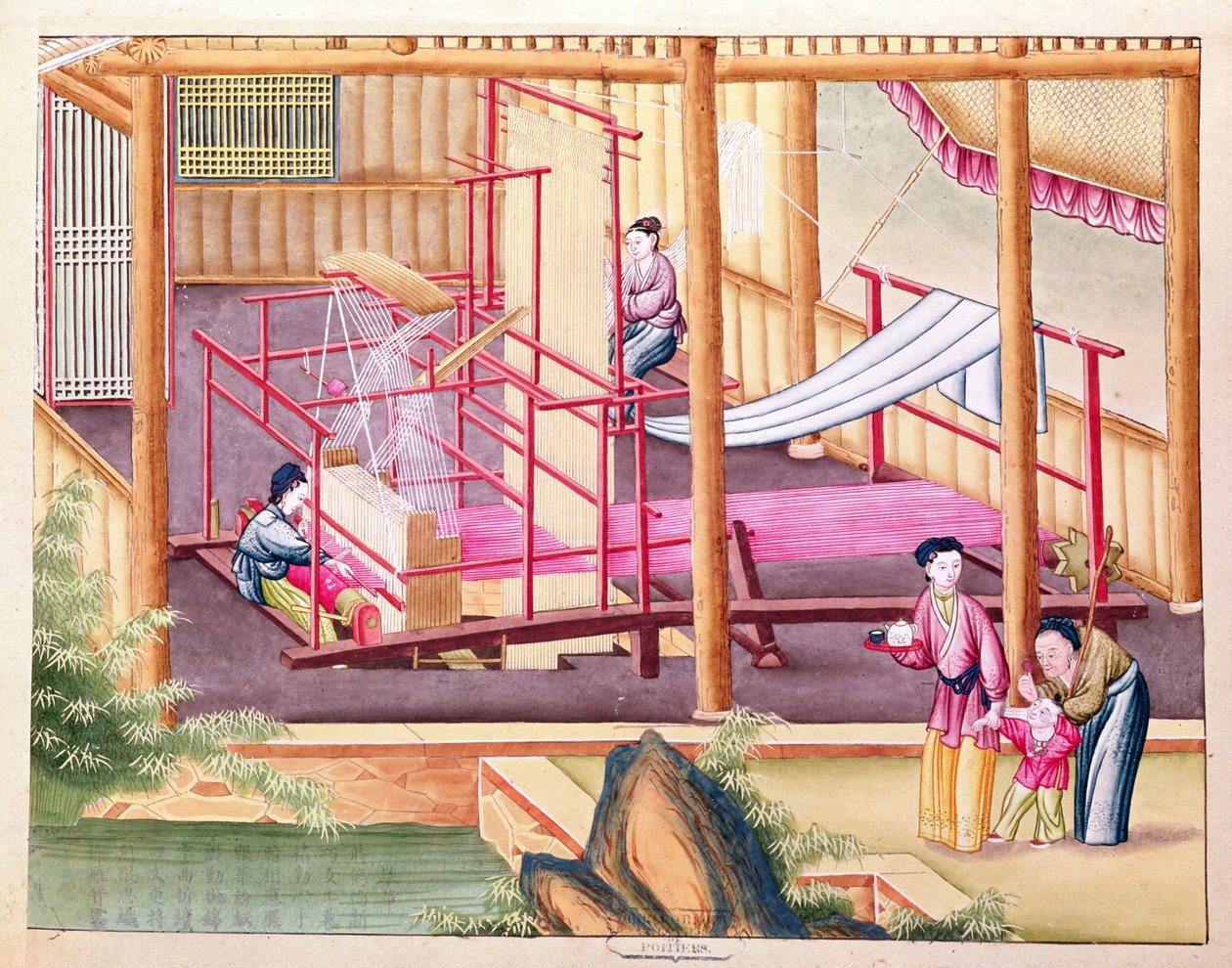 Ms 202 fol.10 Dokuma, ipek endüstrisi üzerine bir kitaptan by Chinese School