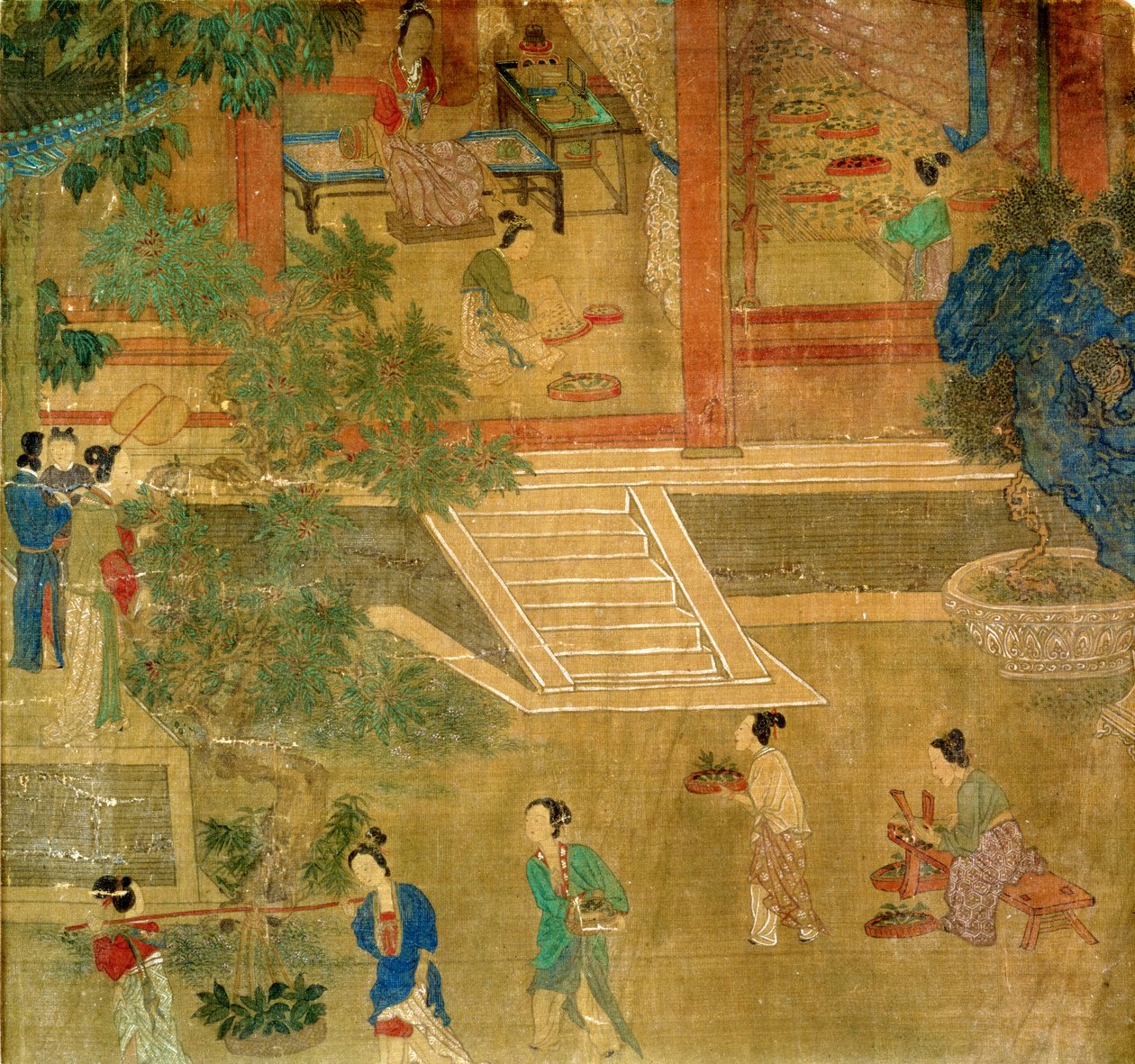 Kadın Hasat Yaprakları, 1500 (boyalı ipek) by Chinese School