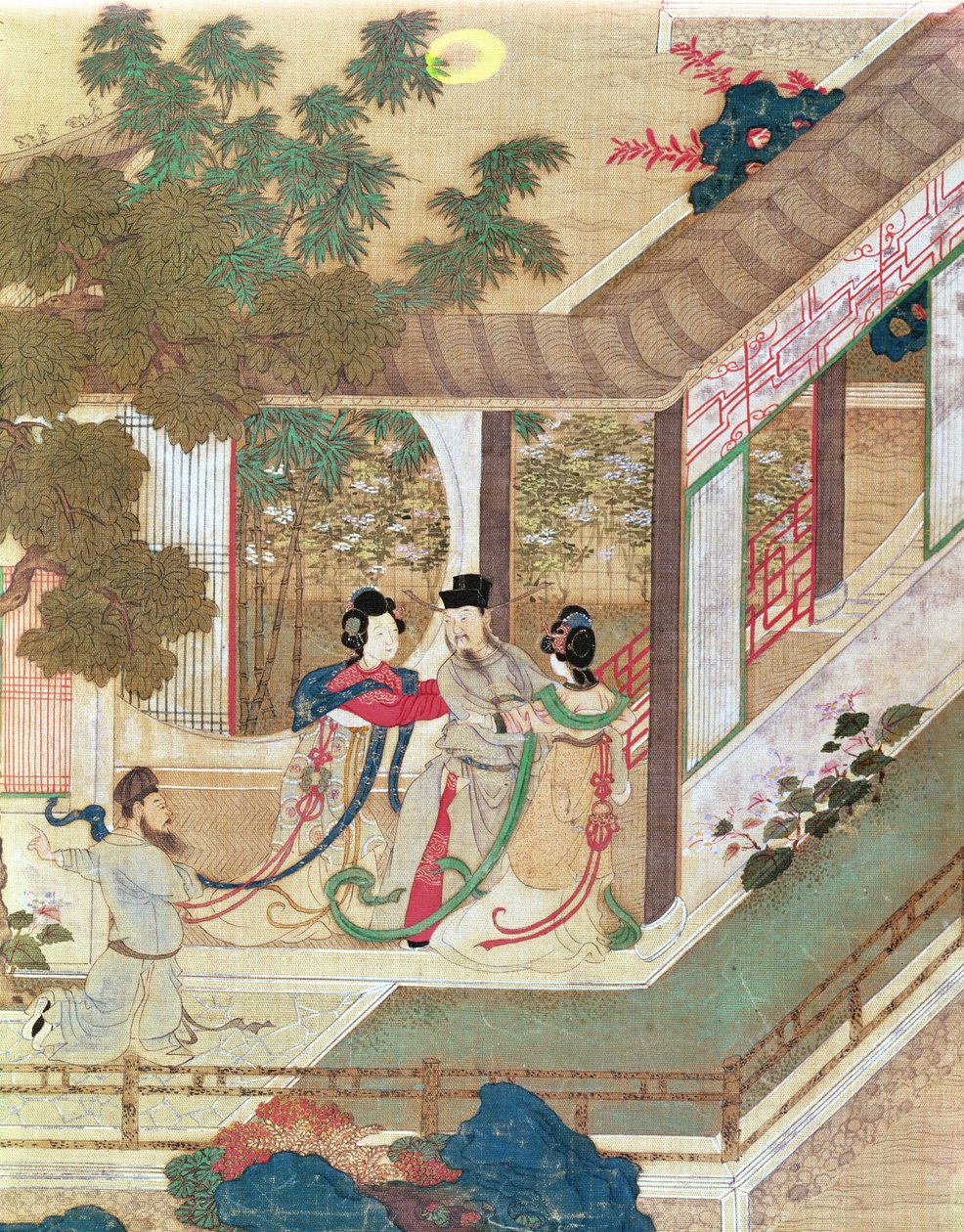 Romantik bir buluşma, geleneksel bir Çin romanından illüstrasyon (kağıt üzerinde wc) by Chinese School