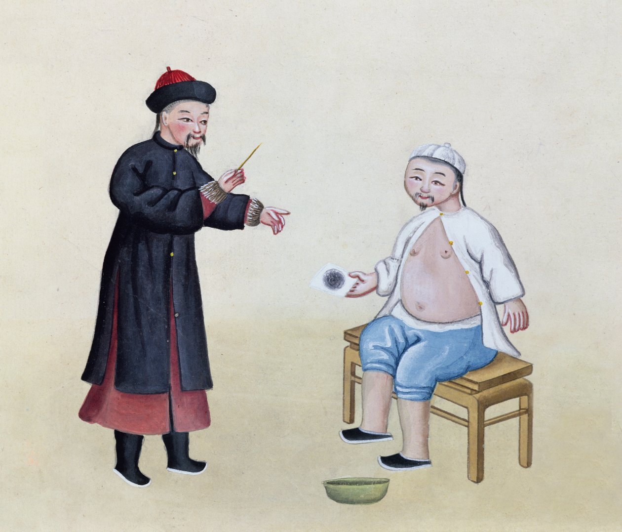 Hastasıyla birlikte bir Akupunkturcu, c.1785 (kağıt üzerinde wc) by Chinese School