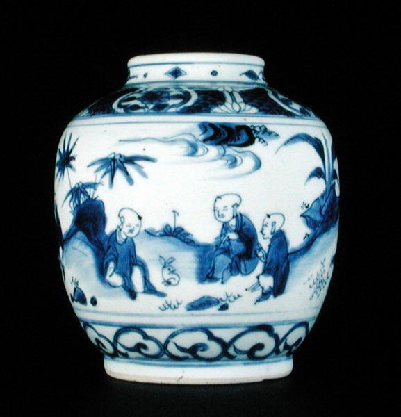 Tavşanlı bir erkek çocukla boyanmış mavi ve beyaz kavanoz, Wanli veya Chongzheng, 1600-30 (porselen) (bkz. 206093, 206094, 206096) by Chinese School