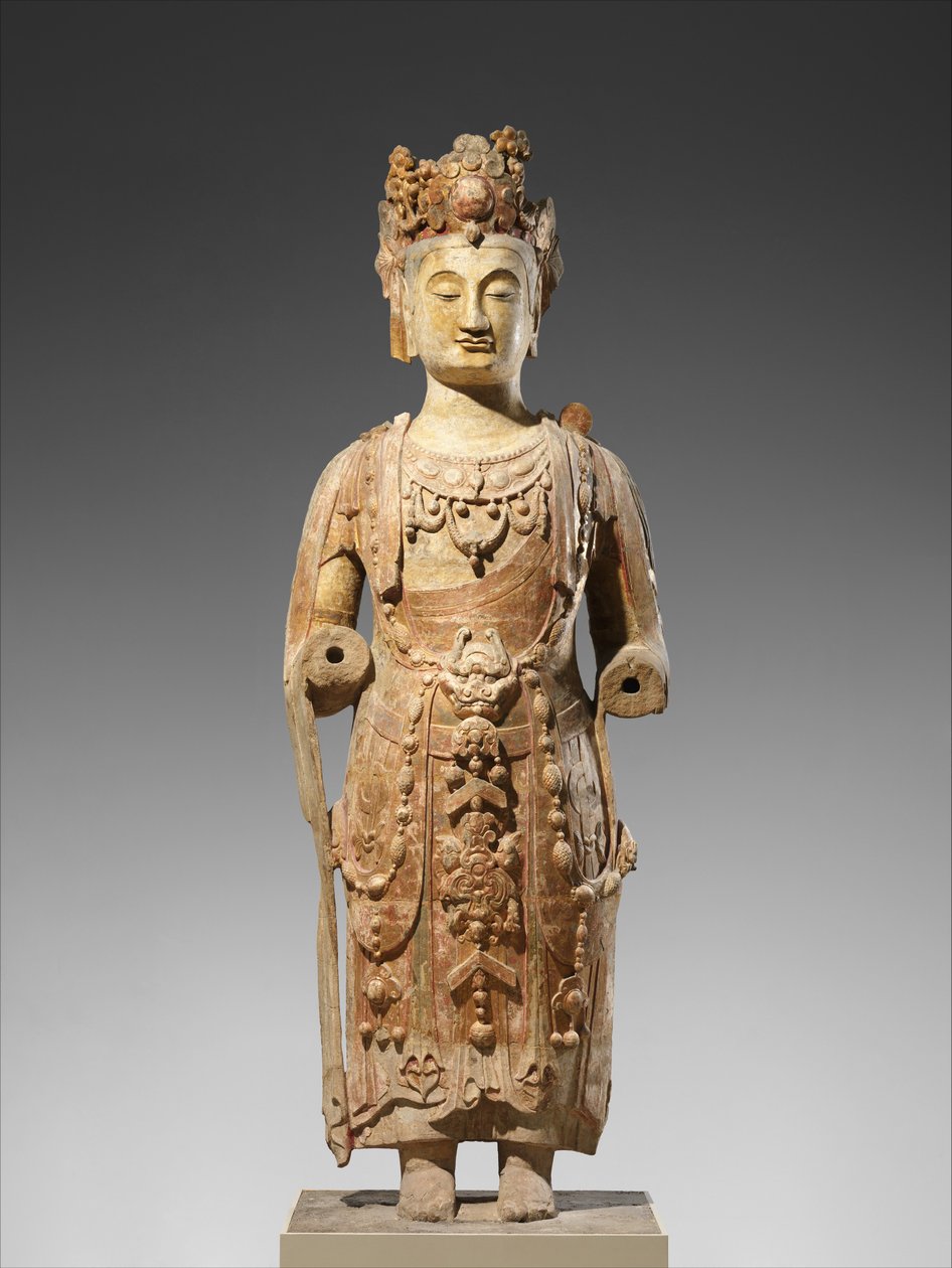 Bodhisattva, muhtemelen Avalokiteshvara (Guanyin), c.550-60 (pigmentli kumtaşı) by Chinese School