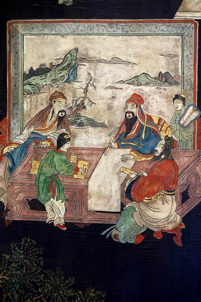 Çin'den Coromandel lake ahşap paneller, detay, c.1730 by Chinese School
