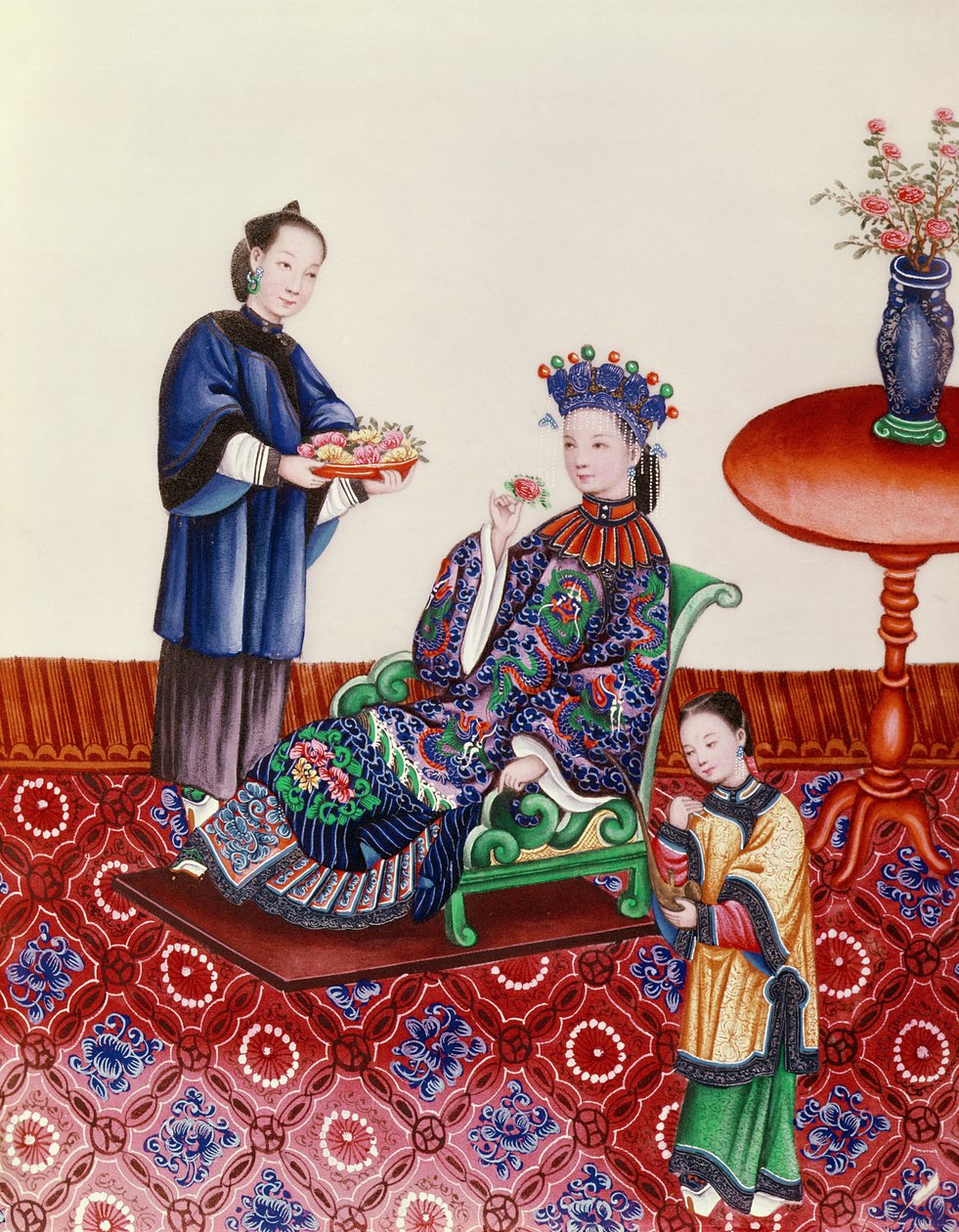 Bir çiçek (guaj) kokulu zarif Çinli bayan by Chinese School