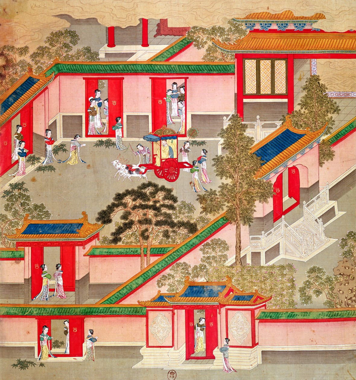 İmparator Wu Ti (156-87, r.141-87 BC), sarayını terk ederken, Çin imparatorlarının tarihinden (ipek üzerine renkli) by Chinese School