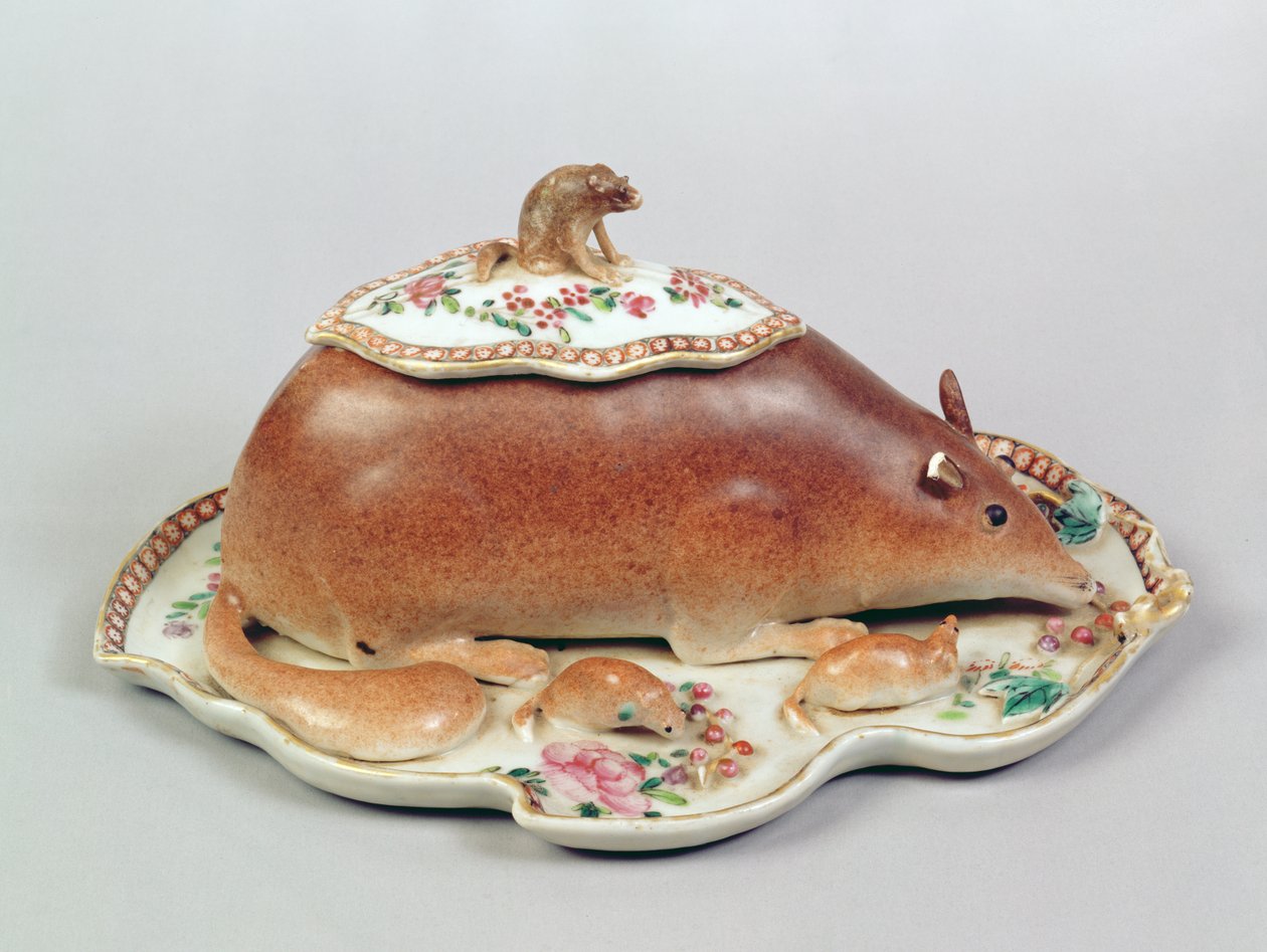 Sincap modelli Famille gül sos kasesi ve kapağı, Chien Lung dönemi (1736-95) (seramik) by Chinese School