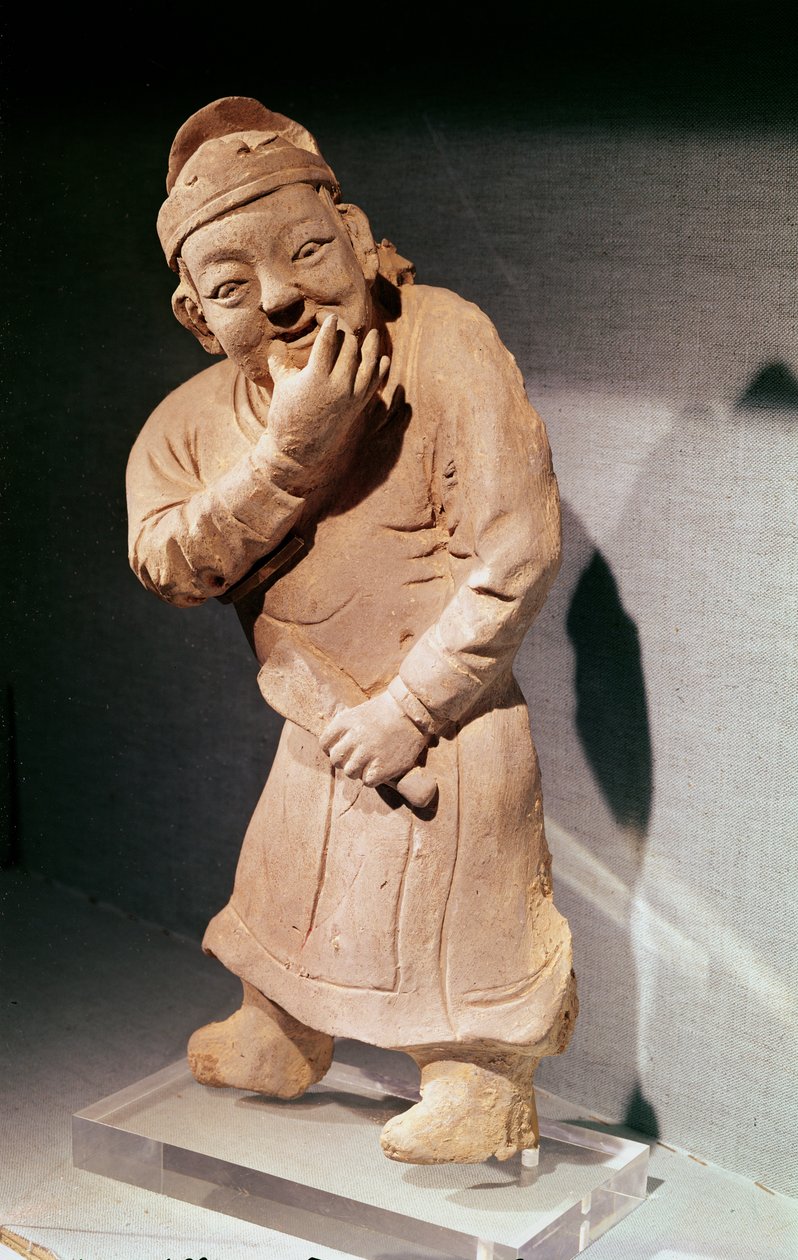 Jiaozuo, Henan, Yuan Hanedanlığından (1271-1368) (pişmiş toprak) ıslık çalan bir aktör heykelciği by Chinese School