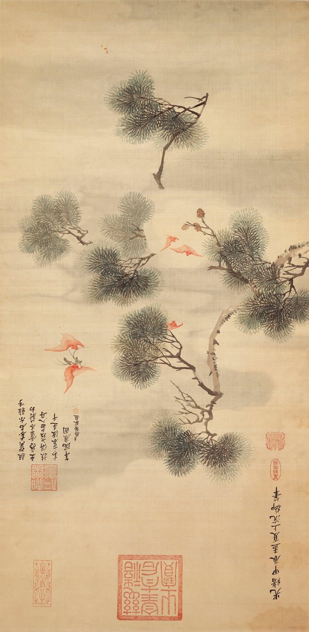 Bir Çam Dalı Arasında Beş Yarasa, 1844 by Chinese School