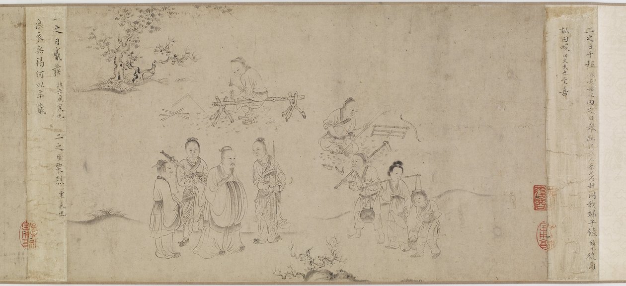 Bin, Song hanedanı veya Yuan hanedanı Kaidelerinden Yedinci Ayın çizimleri, 13. yüzyılın ortaları ile 14. yüzyılın ortaları (kağıt üzerine mürekkep) by Chinese School