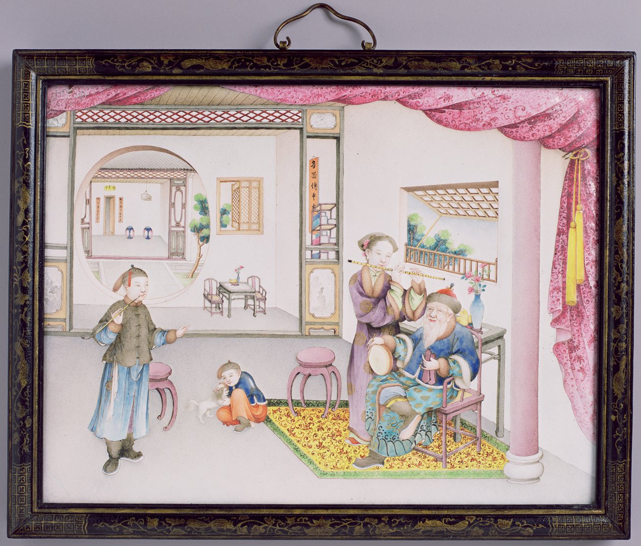 Imperial Canton paneli, Qianlong dönemi, 1736-95 (emaye kaplama) (çift için bkz. 207219) by Chinese School