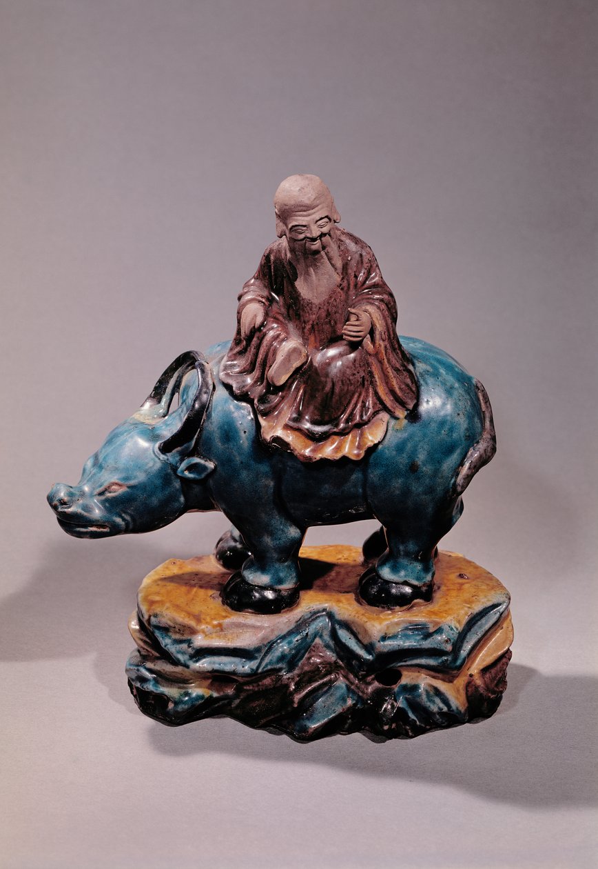 Lao-Tzu (c.604-531 BC) onun Buffalo, Qing hanedanı (seramik) by Chinese School