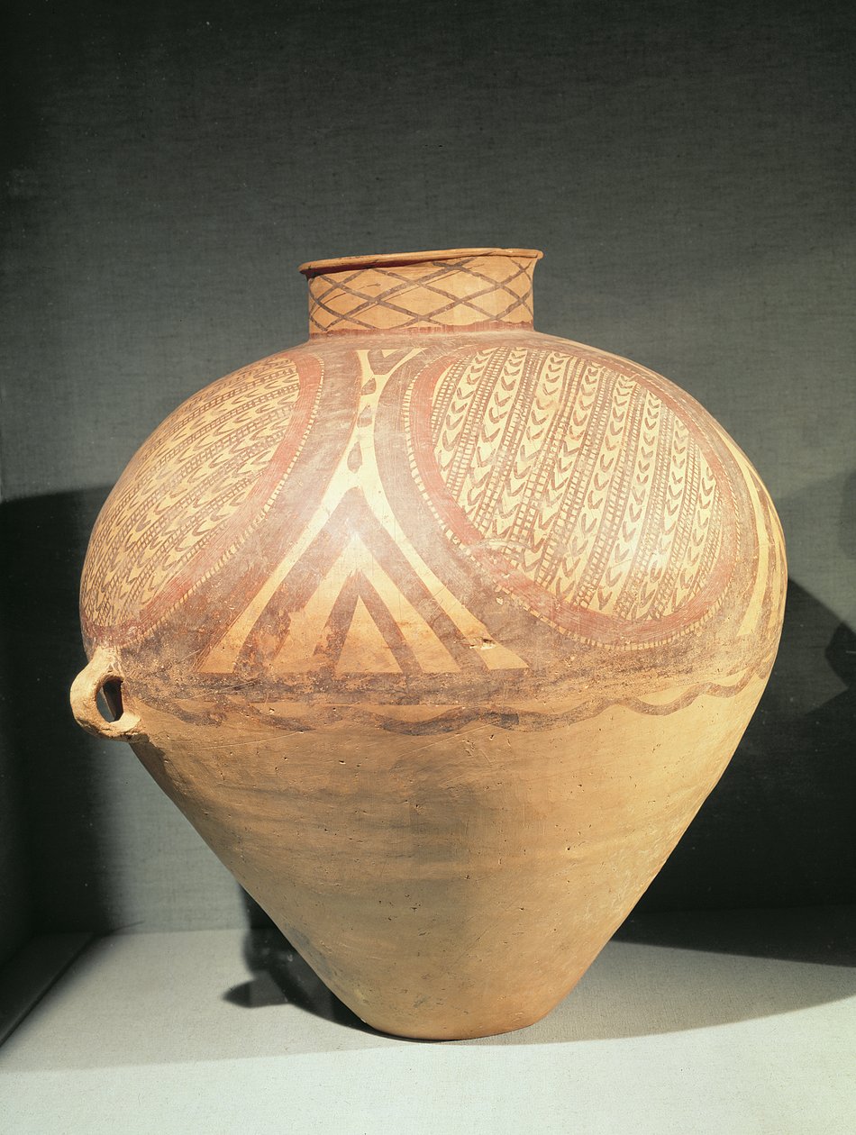Küçük kulplu büyük dar boyunlu kavanoz, Yung-Ching, Gansu, MÖ 3. binyılın sonlarından (kil) by Chinese School