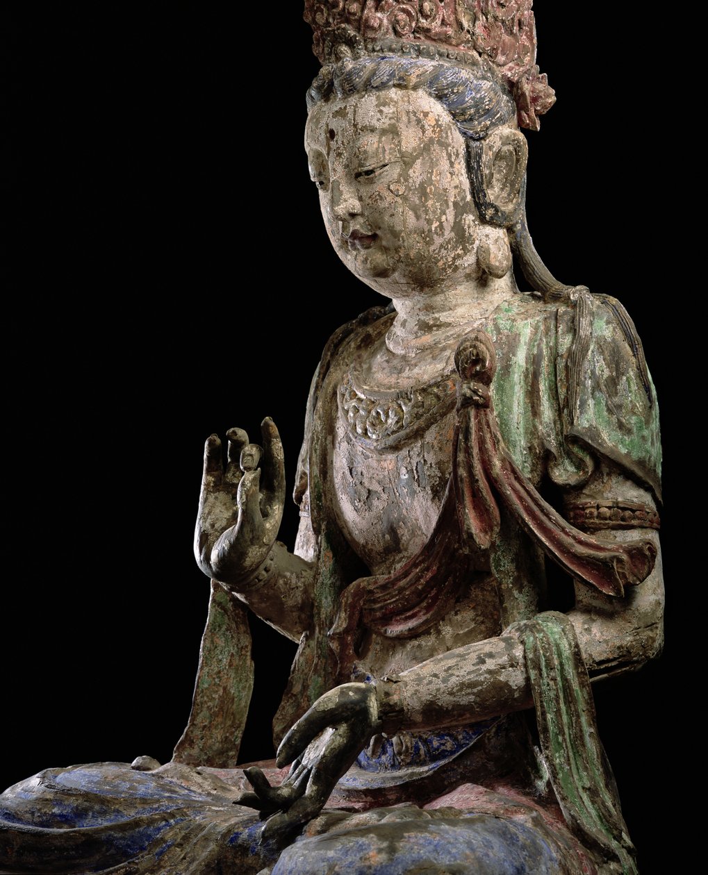 Elleri kaldırılmış büyük oturan bodhisattva, Jin hanedanı (1115-1234) (ahşap ve pigment) (detay) (bkz. 206546) by Chinese School