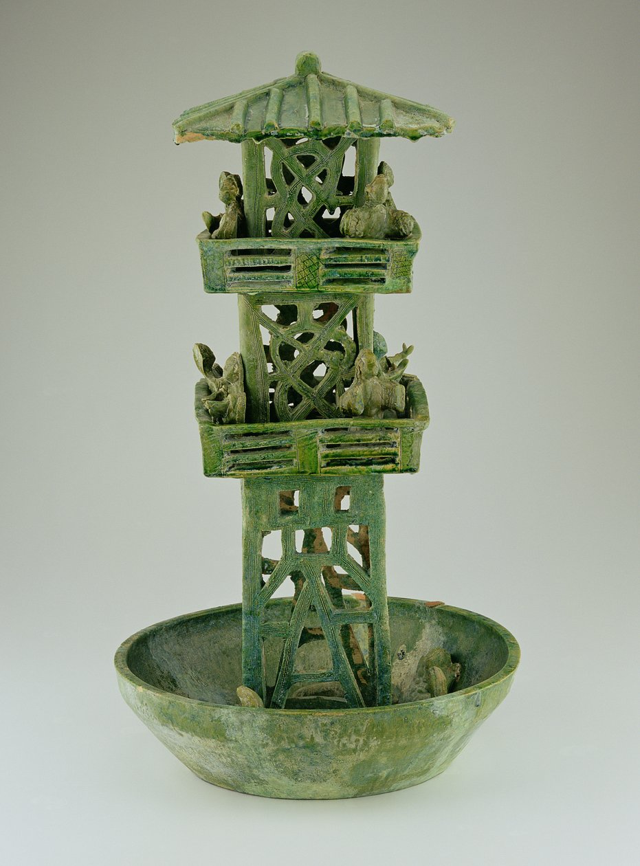 Bir gözetleme kulesi modeli, Han Hanedanlığı (206 BC-220 AD) (sırlı seramik) by Chinese School