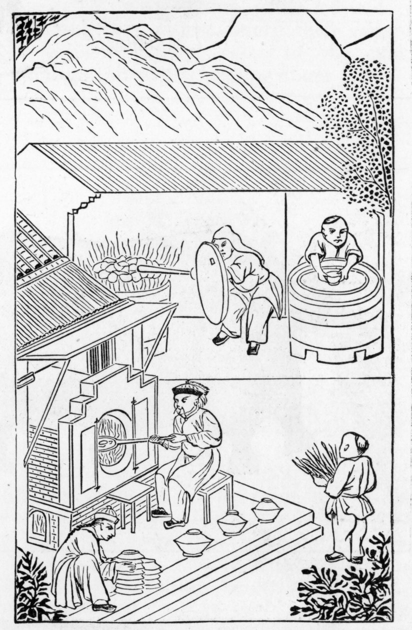 Çin üretimine ilişkin bir dizi çizimden fırınları açma ve kapama (tüm seri için bkz. 384116 ve 384117) by Chinese School