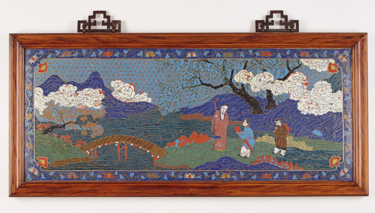 Çin manzarasını tasvir eden panel, Ming hanedanı (emaye işi emaye) by Chinese School