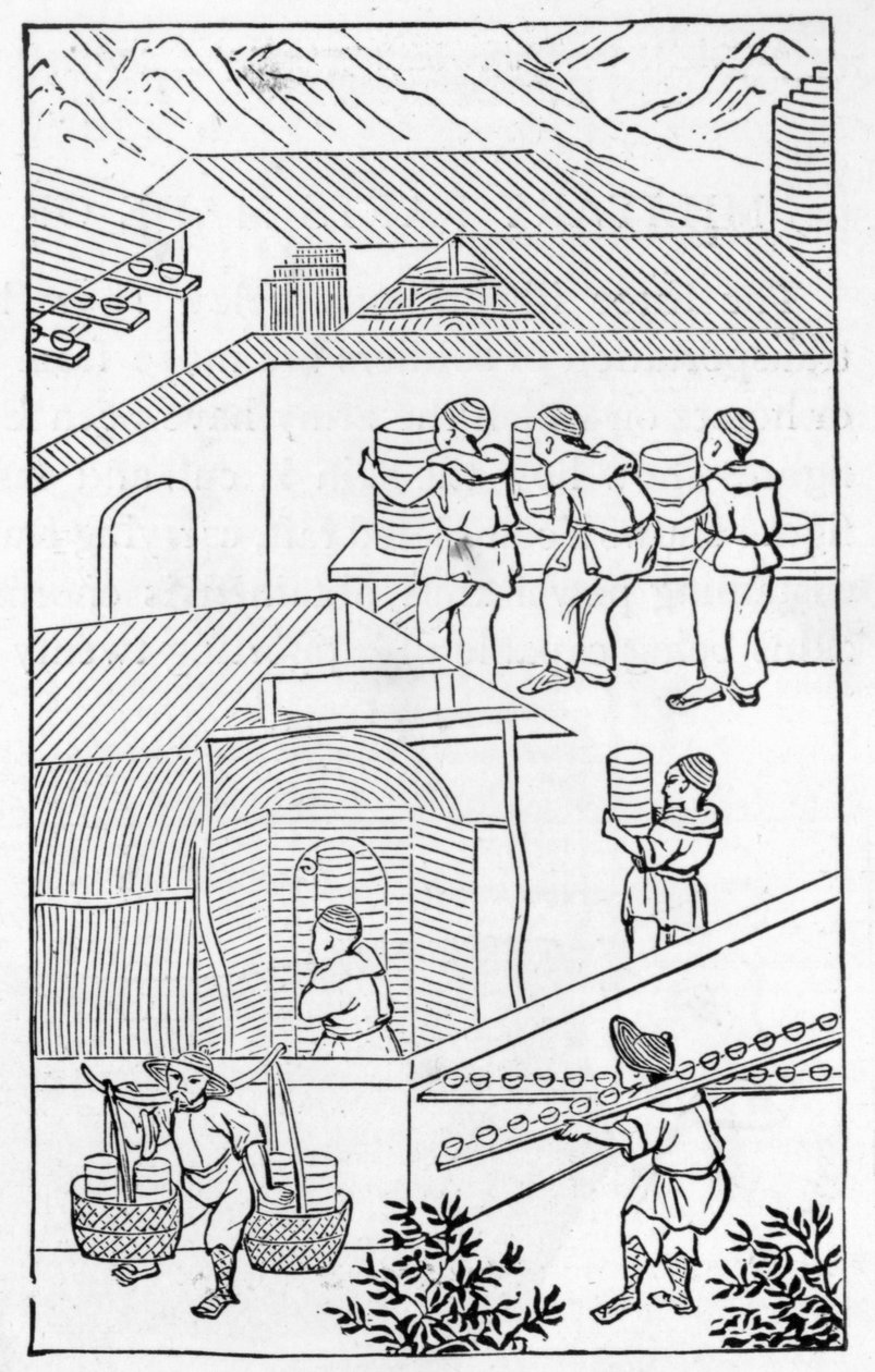 Çin üretimine ilişkin bir dizi illüstrasyondan bir çin fabrikasındaki faaliyetlerin sahnesi (tüm seri için bkz. 384116 ve 384117) by Chinese School