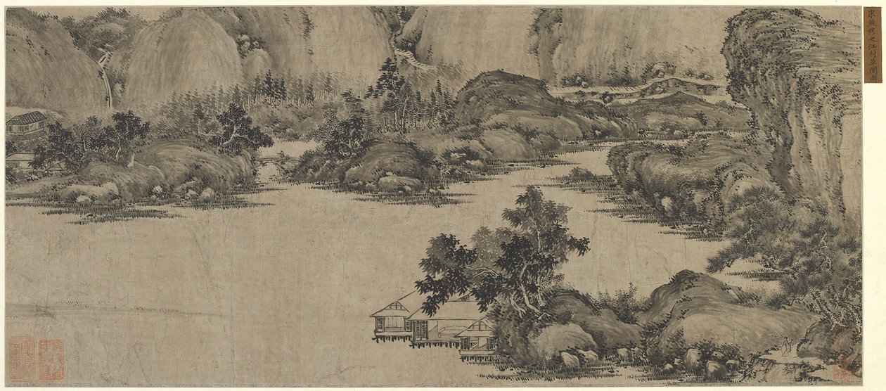 Bilginler Nehirde Geri Çekiliyor, muhtemelen Qing hanedanı (kağıt üzerine mürekkep) by Chinese School