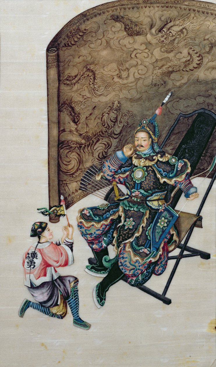 Bir Askerle Oturan Savaşçı by Chinese School
