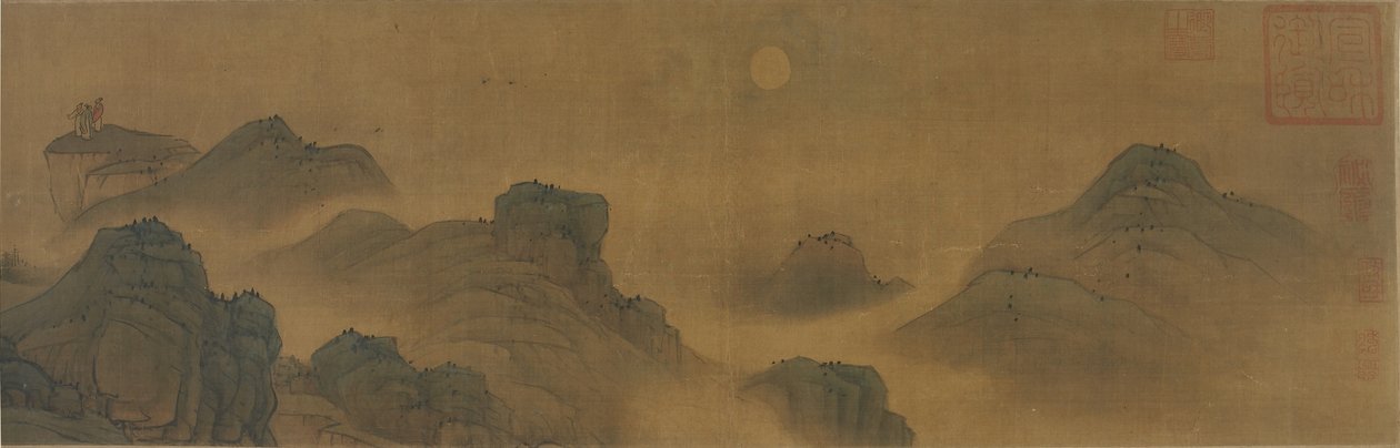 Kara ve deniz üzerinde güneş ve ay, Ming veya Qing hanedanı, 17.-18. yüzyıl by Chinese School