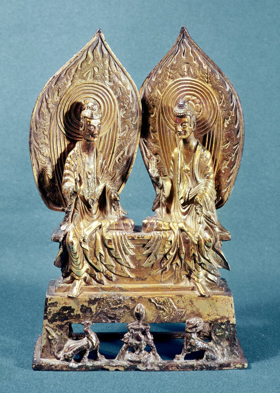 Hebei Eyaletinden Buda Prabhutaratna ve Sakyamuni, Kuzey Wei Hanedanlığı, MS 518 (altın bronz) by Chinese School