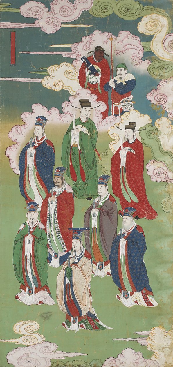 Yüce İmparatorlar ve Beş Yönün Tanrıları, bir Budist toprak ve su ritüel setinden (ipek üzerine mürekkep, renkler ve altın) by Chinese School