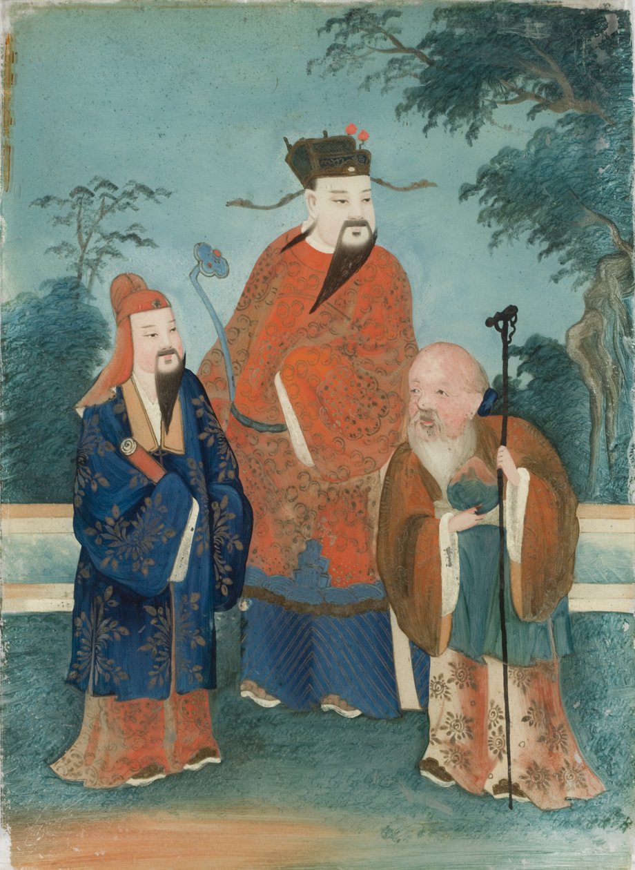 Üç Erkek Figür (cam üzeri yağlı boya) by Chinese School Chinese School
