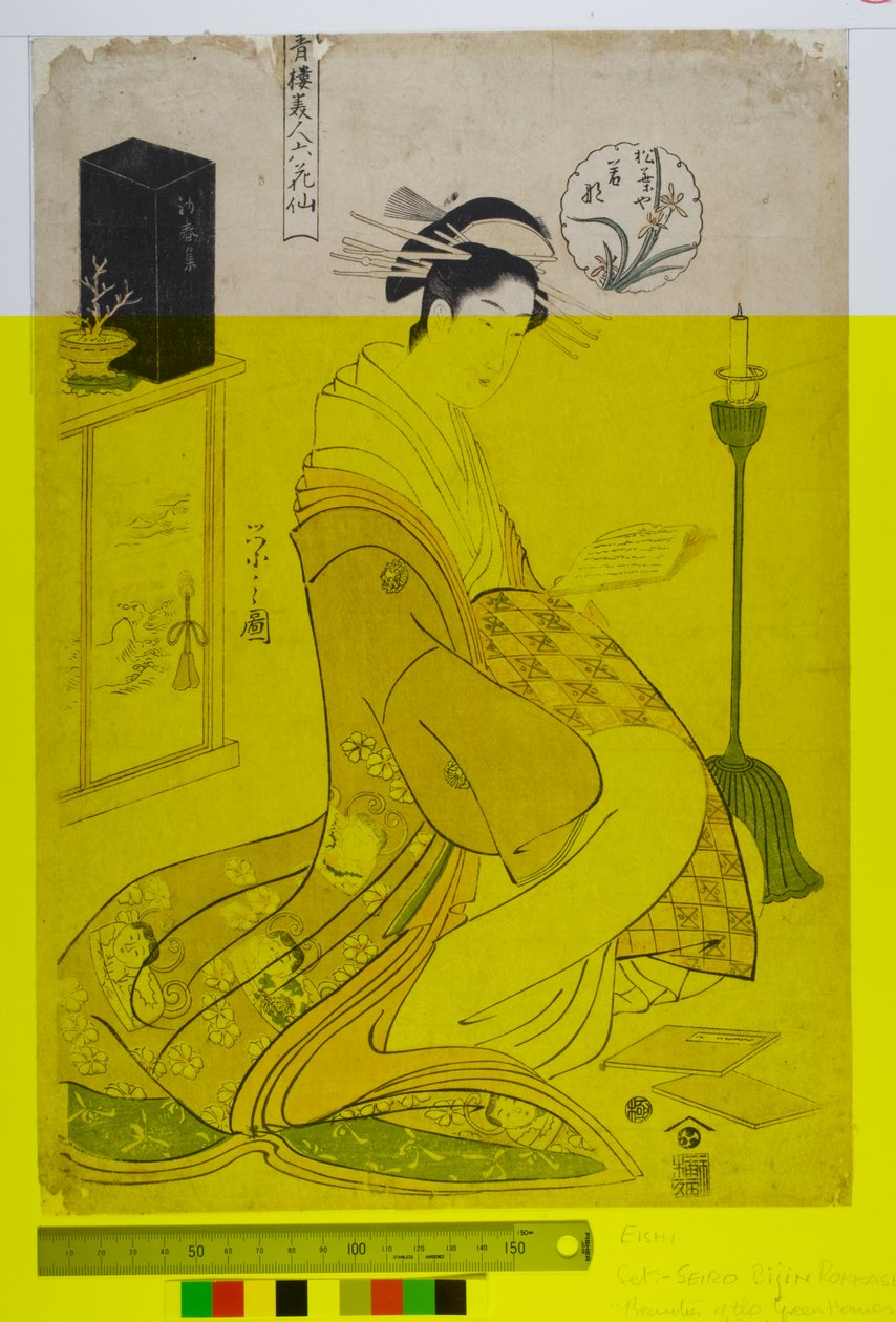 Altı Şair olarak Yeşil Evlerin Güzelleri (Seiro bijin rokkasen). c.1794-1795 (kağıda tahta baskı) by Chobunsai Eishi