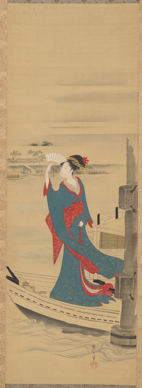 Sumida Nehri Üzerinde Bir Teknede Güzellik by Chobunsai Eishi