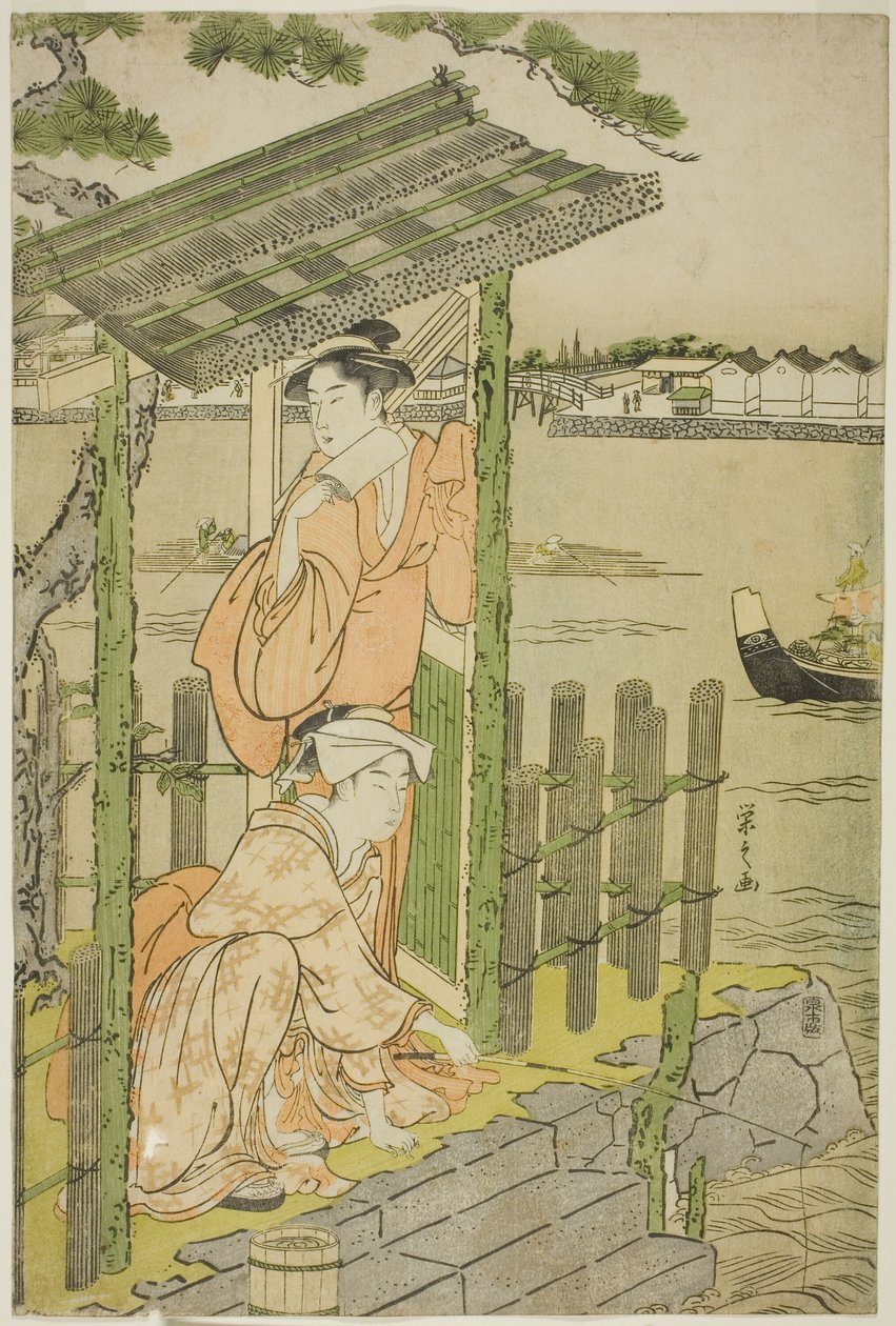 Sumida Nehri kıyısındaki bir Çayevinde Buluşma by Chobunsai Eishi