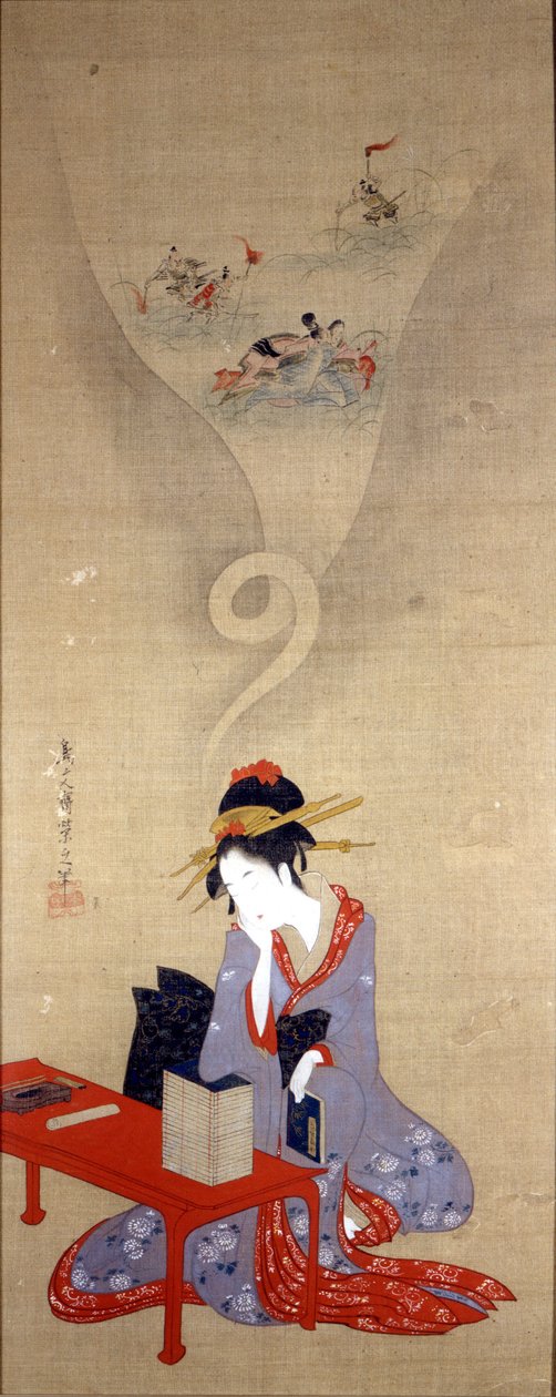Oiran Tin Kim g. İngiliz gazetesi tarafından Rk (1756-1815). Cenova, Müze. by Chobunsai Eishi