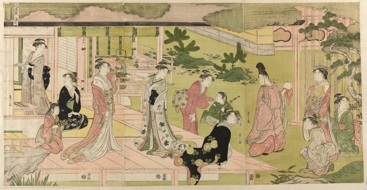 Wakana, Bölüm 1 (Wakana, jo), "Genji Masalının Modaya Uygun Bir Parodisi (Furyu yatsushi Genji)" serisinden by Chobunsai Eishi