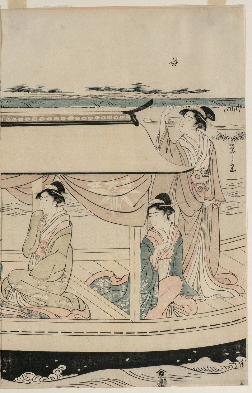 Sumida Nehri üzerinde bir zevk teknesinde kadınlar by Chobunsai Eishi