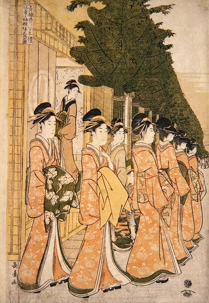 Yeşil Evlerin Güzelleri Yeni Yıl Geçit Töreni (renkli tahta baskı) (277783 çifti) by Choki Eishusai