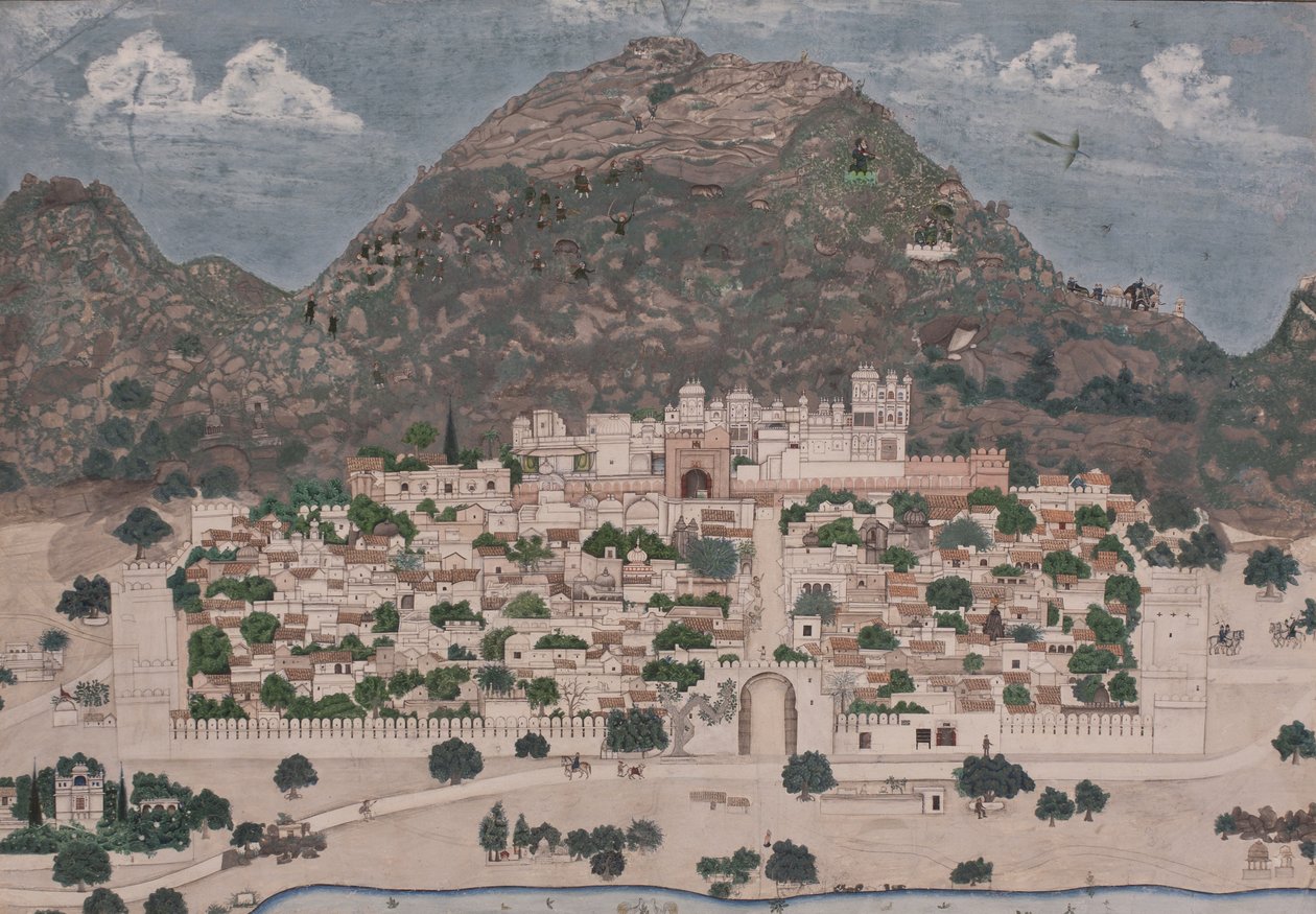 Müstahkem bir şehir manzarası, 1886 (kağıt üzerinde opak wc) by Chotu Lal