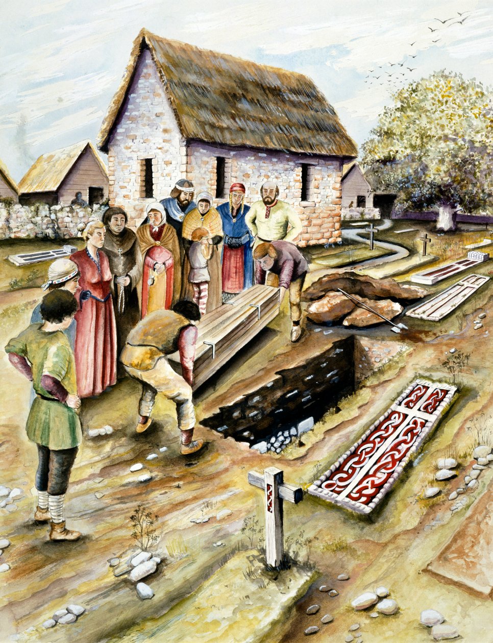 Bir kilise bahçesinde Viking cenazesi, York, Yorkshire, 10. yüzyıl c2000 by Chris Evans